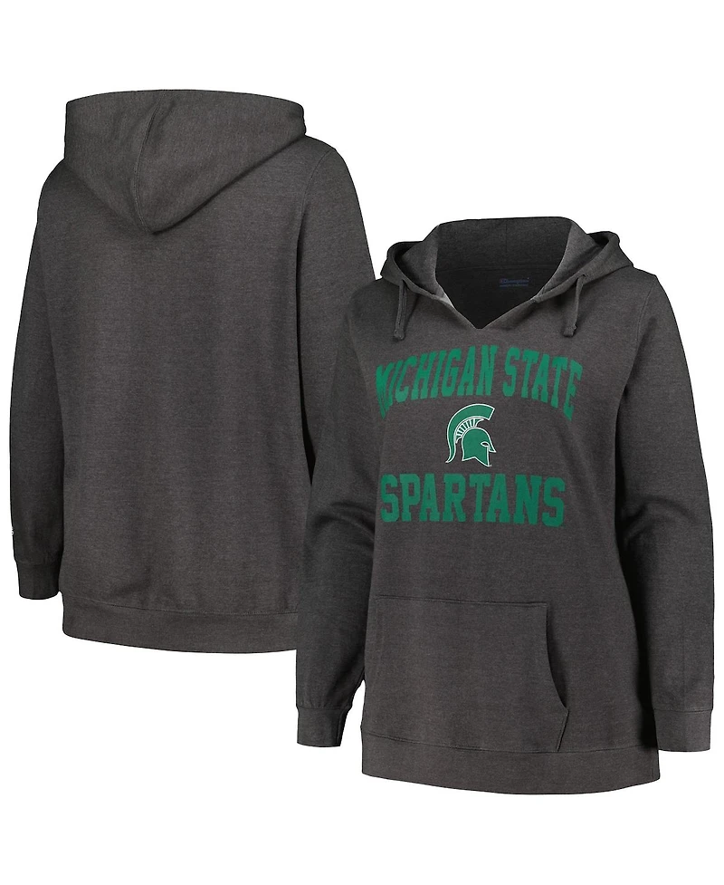 Women's Champion Heather Charcoal Michigan State Spartans Plus Heart & Soul Notch Neck Pullover Hoodie