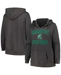 Women's Champion Heather Charcoal Michigan State Spartans Plus Heart & Soul Notch Neck Pullover Hoodie