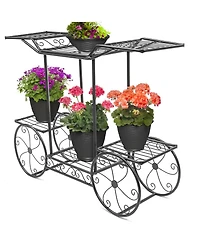 Sorbus Flower Cart Pot Display Rack - Black