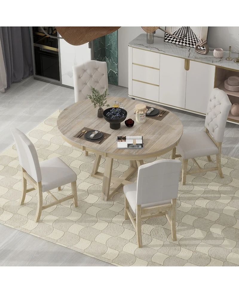 Streamdale Retro 5-Piece Dining Set with Round Table & Upholstered Chairs