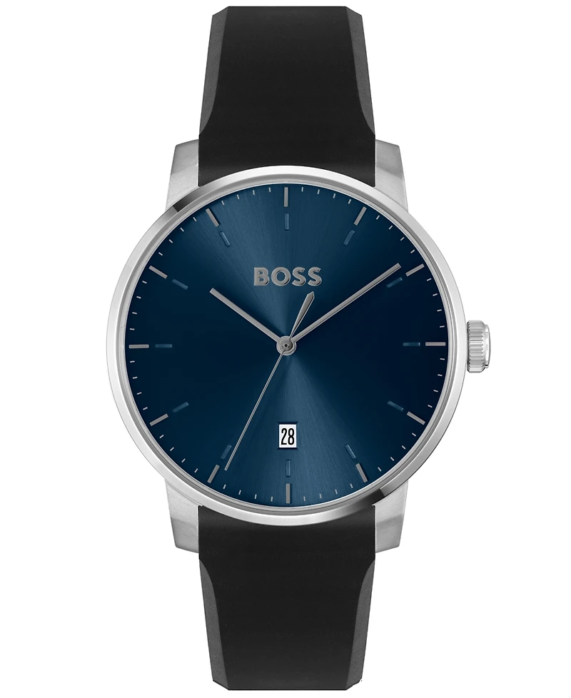 Hugo Boss Men's Dean Quartz Basic Calendar Black Silicone Watch 41mm