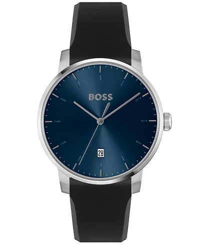 Hugo Boss Men's Dean Quartz Basic Calendar Black Silicone Watch 41mm