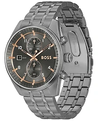 Hugo Boss Men's Skytraveller Quartz Fashion Chrono Ionic Plated Gray Steel Watch 44mm