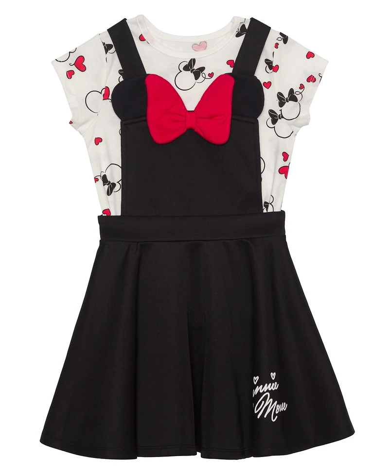 Disney Little Girls Minnie Hearts Short Sleeve T-shirt and Dress, 2 Pc. Set