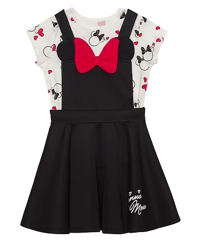 Disney Little Girls Minnie Hearts Short Sleeve T-shirt and Dress, 2 Pc. Set