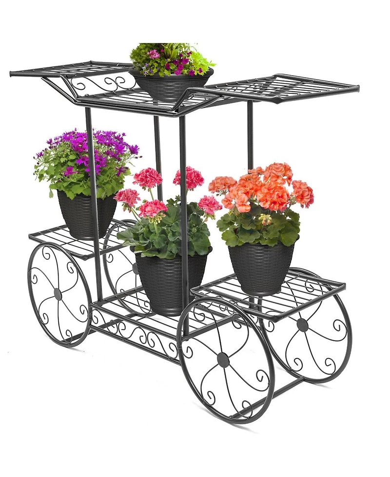 Sorbus Flower Cart Pot Display Rack - Black
