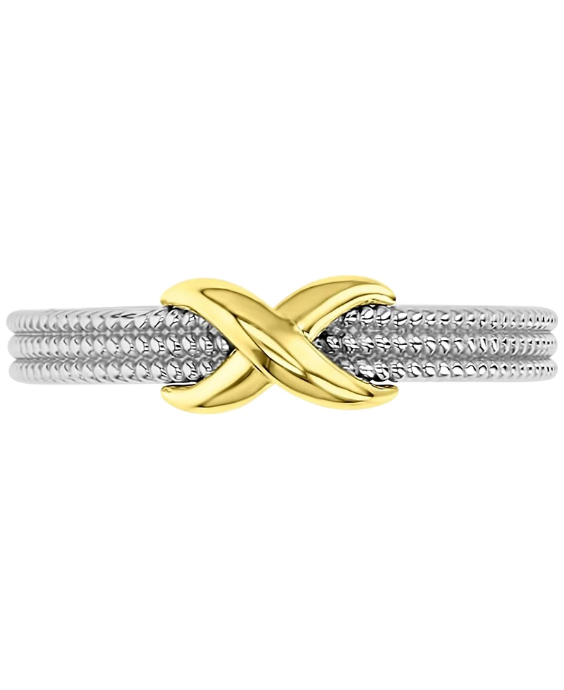 Milgrain Bead X Statement Ring in Sterling Silver & 14k Gold-Plate