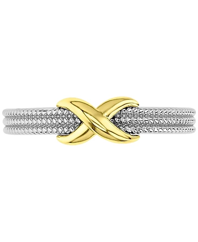 Milgrain Bead X Statement Ring in Sterling Silver & 14k Gold-Plate