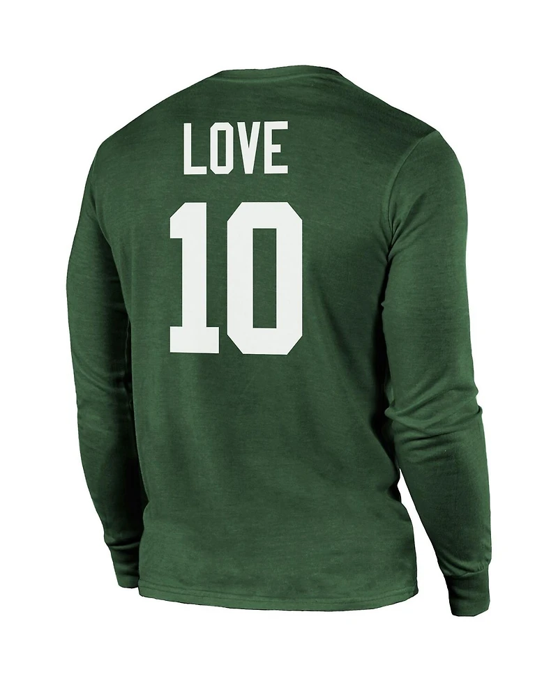 Men's Majestic Threads Jordan Love Green Bay Packers Name and Number Long Sleeve Tri-Blend T-shirt