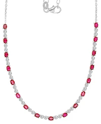 Black Spinel Oval & Bezel Collar Necklace (4-5/8 ct. t.w.) in Sterling Silver (Also in Lab-Grown Ruby/Lab-Grown White Sapphire)