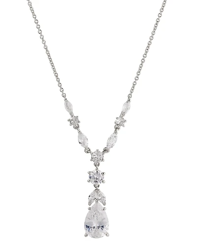 Eliot Danori Rhodium-Plated Pear-Shape Cubic Zirconia Lariat Necklace, 16" + 2" extender, Created for Macy's