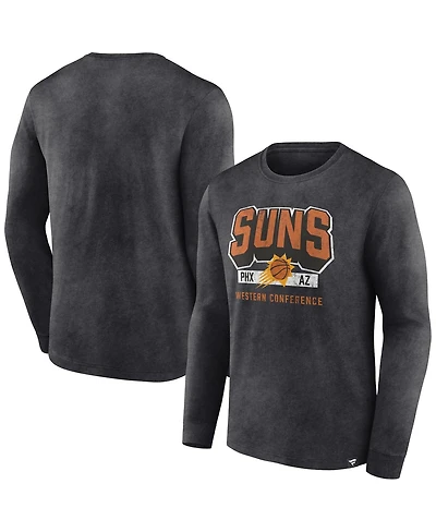 Men's Fanatics Heather Charcoal Distressed Phoenix Suns Front Court Press Snow Wash Long Sleeve T-shirt
