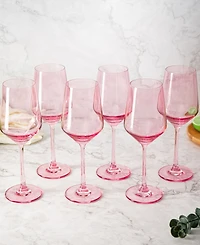 The Wine Savant Blush Pink Colored Wine Glasses Hand Blown, 12 oz Set of 6