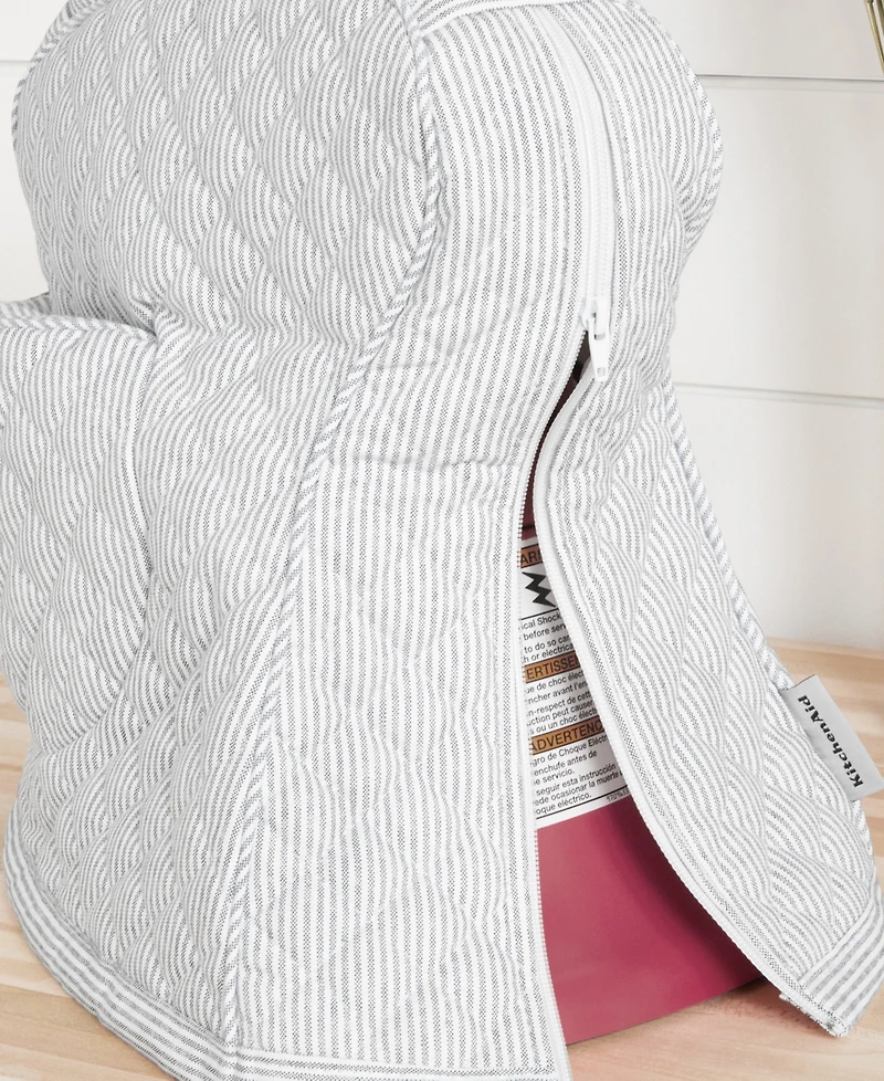 KitchenAid Fitted Tilt-Head Ticking Stripe Stand Mixer Cover with Storage Pocket Quilted, 14.37" x 18" x 10"