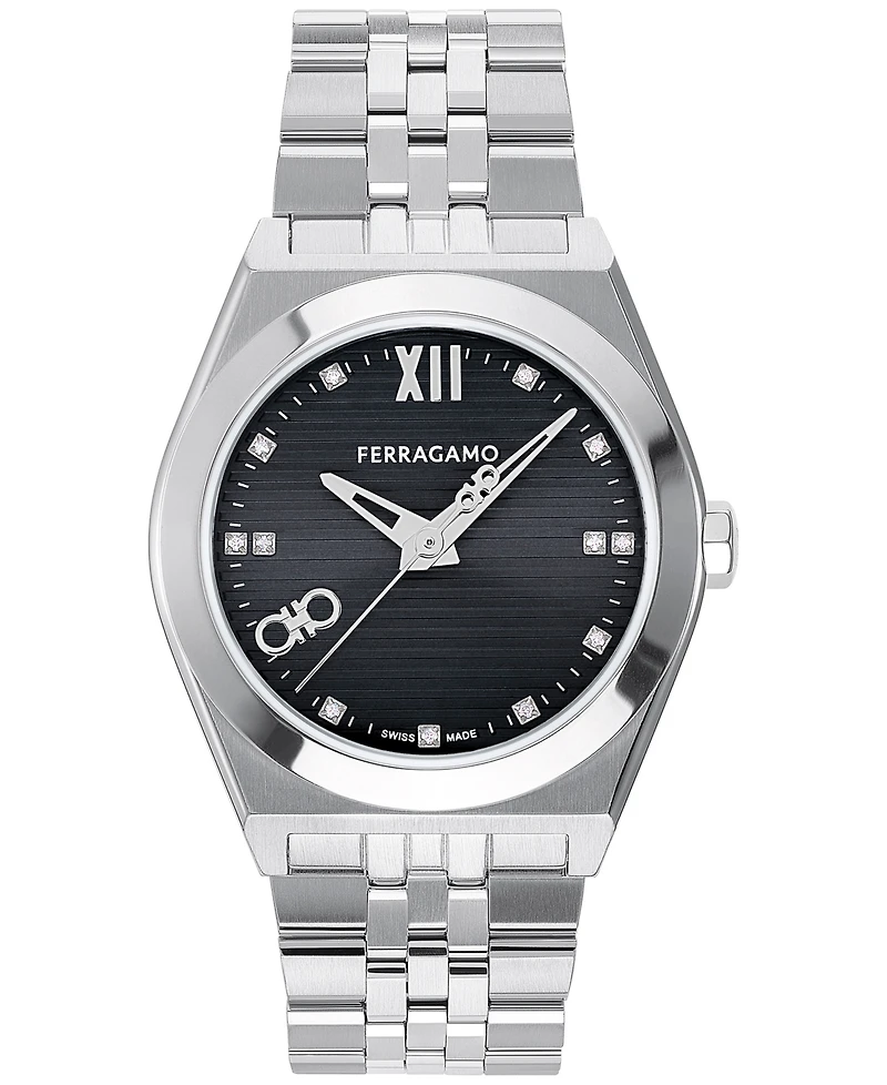 Salvatore Ferragamo Men's Swiss Diamond (1/20 ct. t.w.) Stainless Steel Bracelet Watch 40mm