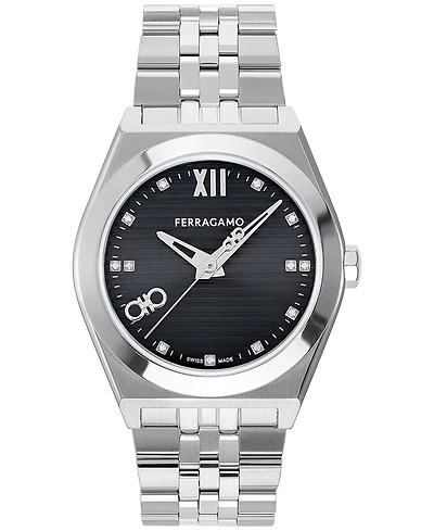 Salvatore Ferragamo Men's Swiss Diamond (1/20 ct. t.w.) Stainless Steel Bracelet Watch 40mm