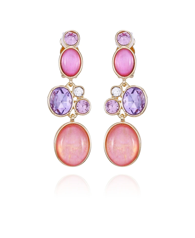 T Tahari Gold-Tone Lilac Violet Glass Stone Dangle Drop Clip-on Earrings