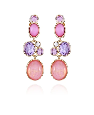 T Tahari Gold-Tone Lilac Violet Glass Stone Dangle Drop Clip-on Earrings