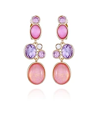 T Tahari Gold-Tone Lilac Violet Glass Stone Dangle Drop Clip-on Earrings