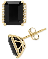Onyx & Diamond Accent Stud Earrings in 14k Gold