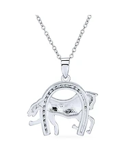 Bling Jewelry Pave Cz Cow Equestrian Thoroughbred Winner Horse Pendant Horseshoe Necklace Sterling Silver