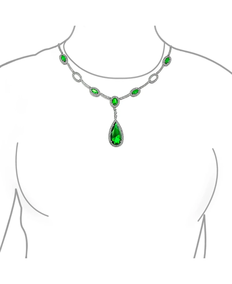 Bling Jewelry Oval Fashion Cubic Zirconia Cz Pear Shape Statement Large Teardrop Y Necklace Rhodium Plated