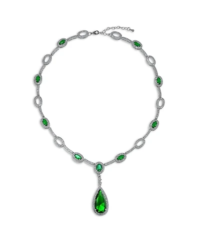 Bling Jewelry Oval Fashion Cubic Zirconia Cz Pear Shape Statement Large Teardrop Y Necklace Rhodium Plated
