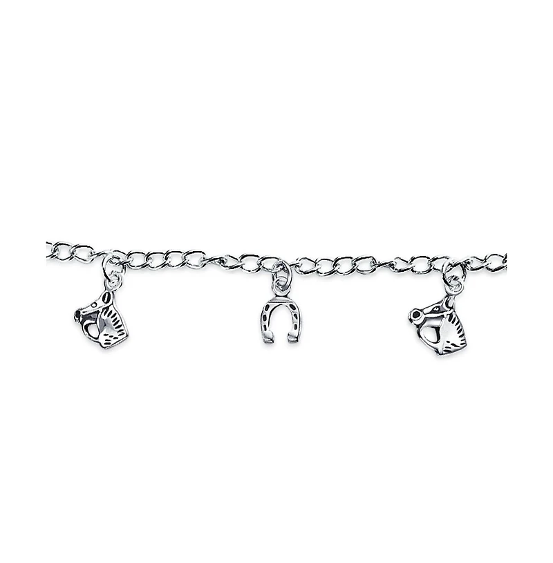 Bling Jewelry Good Luck Multi Horseshoe Horses Dangling Charm Bracelet Graduation Gift Cubic Zirconia Pave Cz Sterling Silver