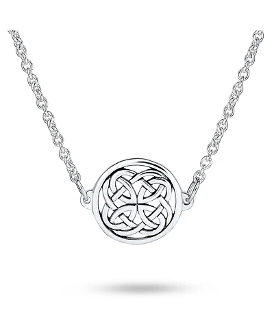 Bling Jewelry Ancient Round Disc Irish Infinity Love Knot Celtic Medallion Pendant Station Necklace Sterling Silver