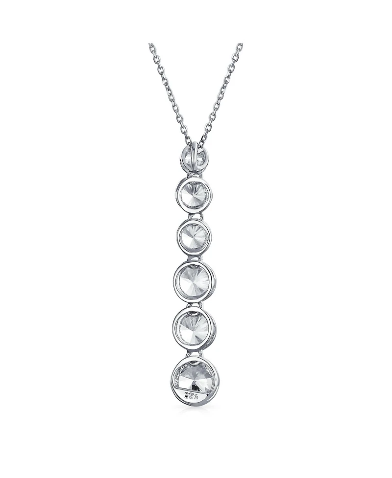 Bling Jewelry Elegant Sterling Silver Cz Linear Drop Graduated Geometric Bubble Pendant Prom Bezel Set Round Cubic Zirconia.