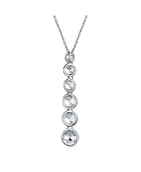 Bling Jewelry Elegant Sterling Silver Cz Linear Drop Graduated Geometric Bubble Pendant Prom Bezel Set Round Cubic Zirconia.
