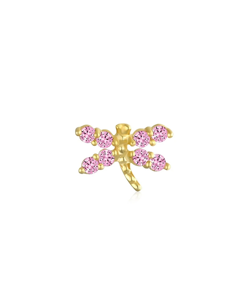 Bling Jewelry Tiny 14K Gold Cubic Zirconia Pink Cz Helix Cartilage Ear Lobe Piercing Daith Dragonfly Firefly Butterfly 1 Piece Stud Earring Screw back