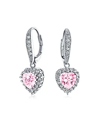Bling Jewelry 4CT Cz Pink Halo Heart Shaped Cubic Zirconia Dangle Lever back Earrings Invisible Cut Rhodium Plated