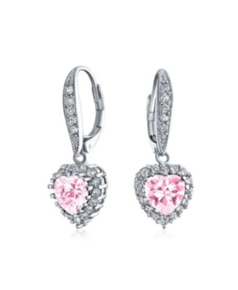 Bling Jewelry 4CT Cz Halo Heart Shaped Cubic Zirconia Dangle Lever back Earrings Invisible Cut Rhodium Plated