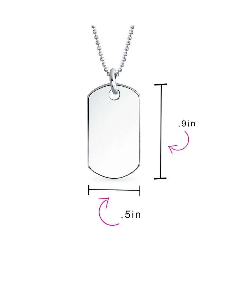 Bling Jewelry Medium Plain Simple Basic Cool Identification Military Army Dog Tag Pendant Necklace Sterling Silver