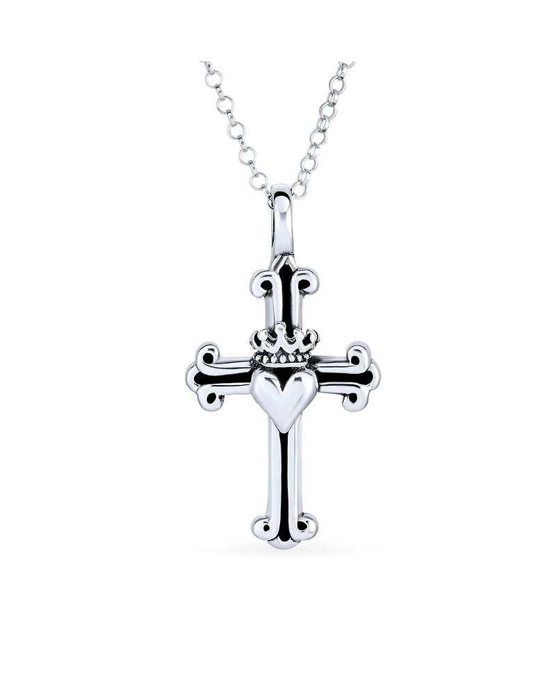 Bling Jewelry Ancient Saint James Fleur De Lis Cross Pendant Necklace in Oxidized Silver