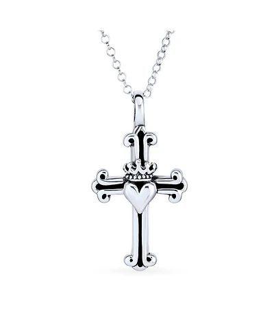 Bling Jewelry Ancient Saint James Fleur De Lis Cross Pendant Necklace in Oxidized Silver