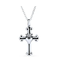 Bling Jewelry Ancient Saint James Fleur De Lis Cross Pendant Necklace in Oxidized Silver