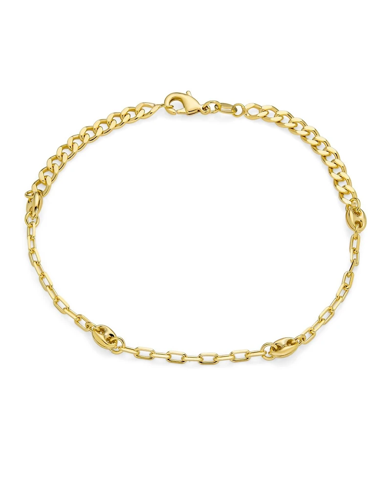 Bling Jewelry Boho Foot Lace Chain Anchor link Flat Marina Chain Anklet Ankle Bracelet For Women 18K Gold Plated Brass 9 Inch