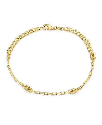 Bling Jewelry Boho Foot Lace Chain Anchor link Flat Marina Chain Anklet Ankle Bracelet For Women 18K Gold Plated Brass 9 Inch