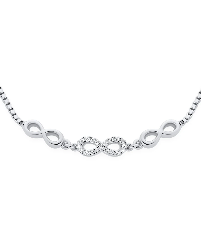 Bling Jewelry Delicate Dainty Symbols Love Knot Trio Multi Cz Accent Infinity Bolo Bracelet For Women Sterling Silver Adjustable Slide