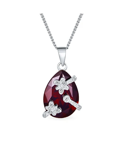 Bling Jewelry Elegant Pave Wrapped Butterfly Accent Ruby Red Big 10 Ctw Faceted Teardrop Necklace Pendant Sterling Silver 1618 Inches Chain