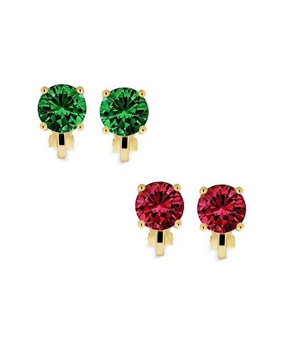 Bling Jewelry Set of 2 2CT Solitaire Round Cubic Zirconia Cz Clip On Stud Earrings Non Piercing