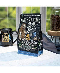 Bones Coffee Whole Bean Coffee | 12 oz Medium Roast Arabica Low Acid Flavored Coffee | S'mores and Graham Crackers Flavor Company