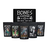 Bones Coffee Company New Flavors! Favorite Flavors Sample Pack | 4 oz Pack of 5 Assorted Ground Coffee Beans | Low Acid Medium Roast Gourmet Coffee Be
