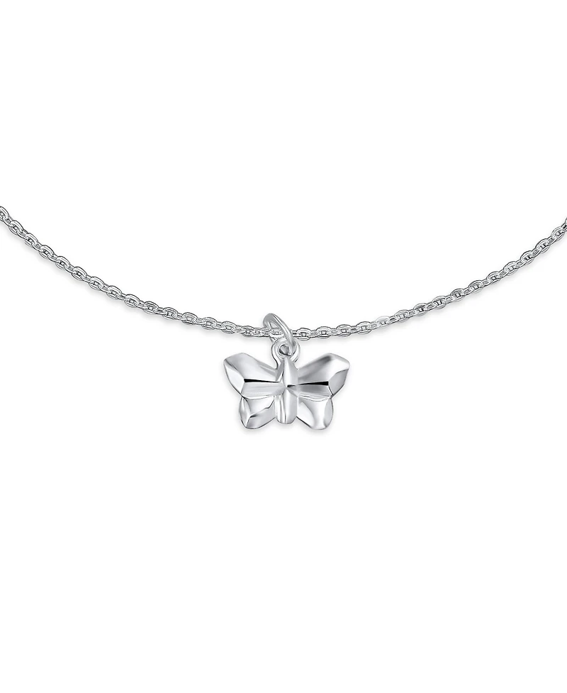Bling Jewelry 3D Geometric Origami Jewelry Insect Garden Butterfly Anklet Small Charm Dangle Ankle Bracelet Sterling Silver Adjustable 9 To 10 Inch