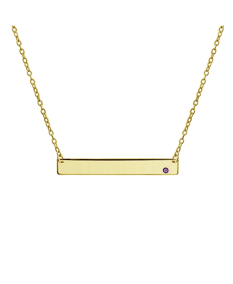 Bling Jewelry Horizontal Sideway Flat Bar Name Plated Pendant Necklace Gold Plated Sterling Silver With Crystal