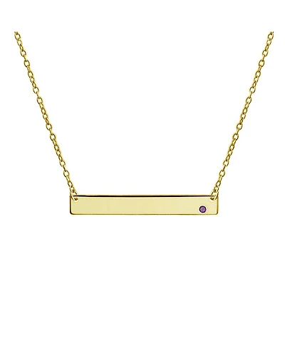 Bling Jewelry Horizontal Sideway Flat Bar Name Plated Pendant Necklace Gold Plated Sterling Silver With Crystal
