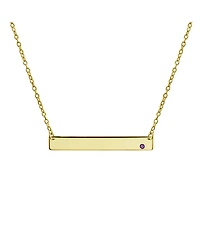 Bling Jewelry Horizontal Sideway Flat Bar Name Plated Pendant Necklace Gold Plated Sterling Silver With Crystal