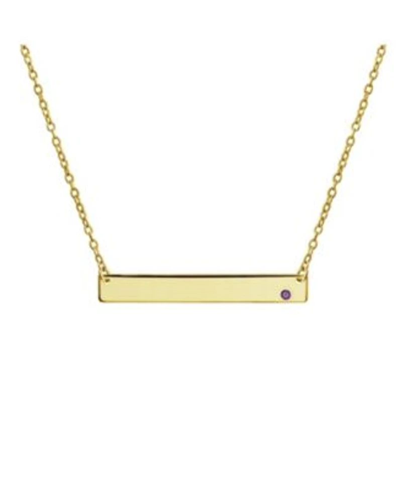 Bling Jewelry Horizontal Sideway Flat Bar Name Plated Pendant Necklace Gold Plated Sterling Silver With Crystal